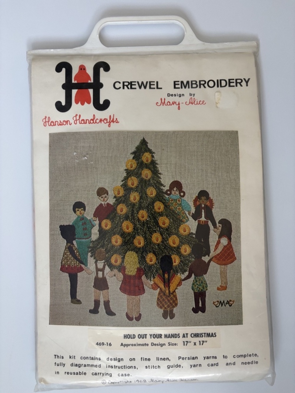 Vintage 1968 Hanson Handcraft Crewel Embroidery Hold Out Your Hands at Christmas